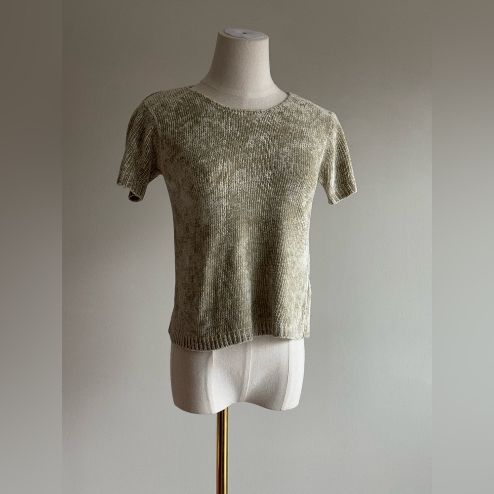 Vintage DKNY petite by Donna Karan pistachio chenille knit sweater blouse P/S